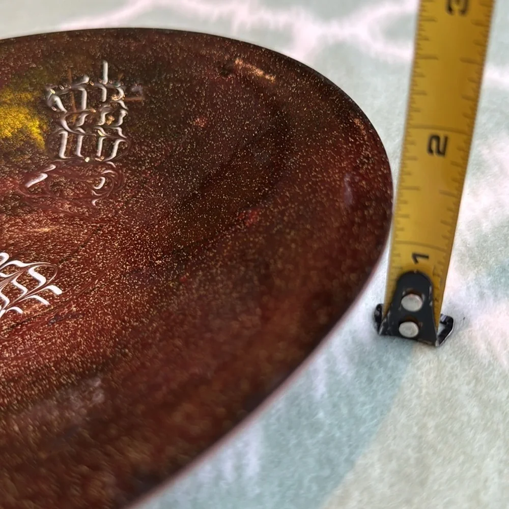 Vintage metal enamel shallow plate 7.5” - brown with cream accents